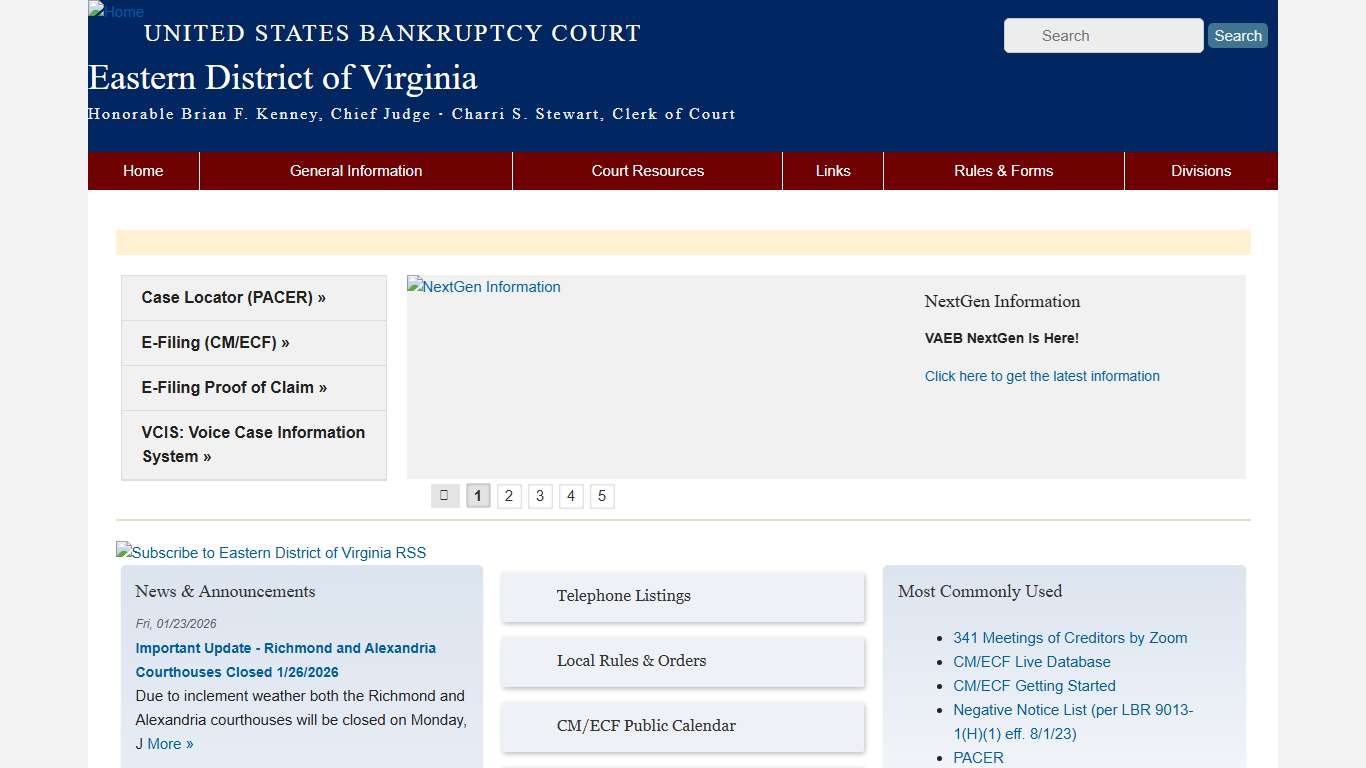 Eastern District of Virginia United States Bankruptcy Court